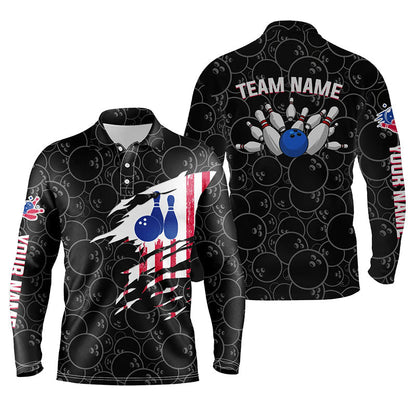 Custom Skull Patriotic Bowling Polo Long Shirts BO0298