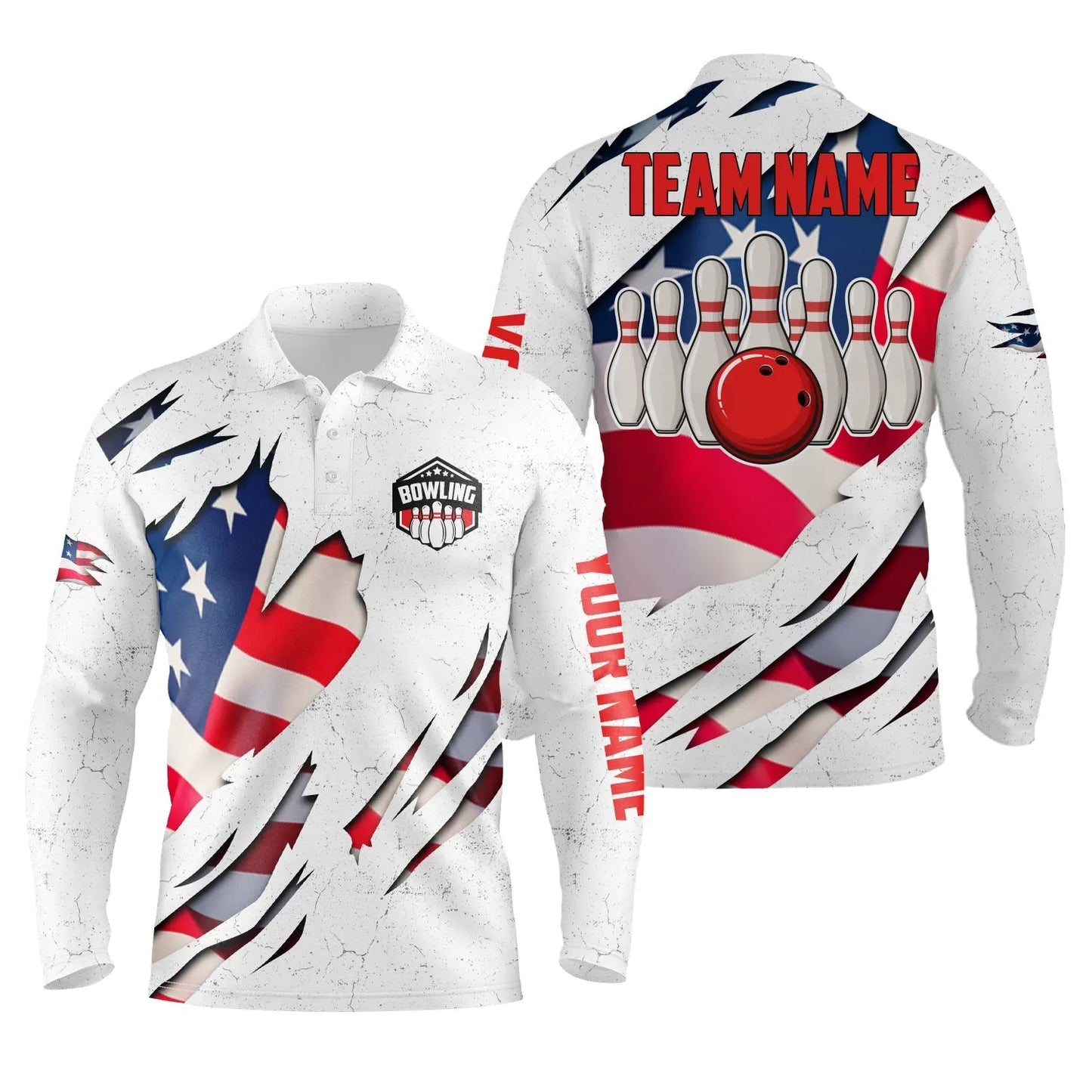 Custom Patriotic Bowling Polo Shirts BO0302