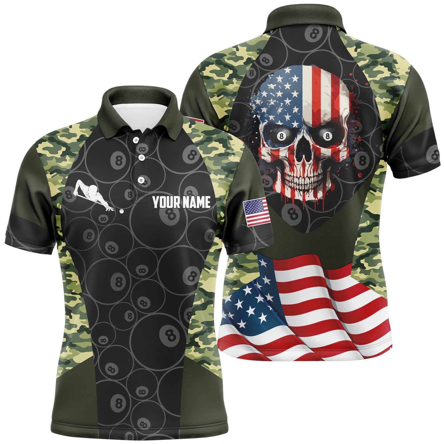 Lasfour Billiard Camouflage Skull Flag Custom Billiard Polo Shirts BIA0535