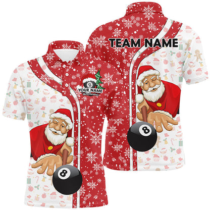 Lasfour Funny Christmas Santa Play Pool Personalized Green Billiard 8 Ball Snowflake Polo Shirts BIA0309