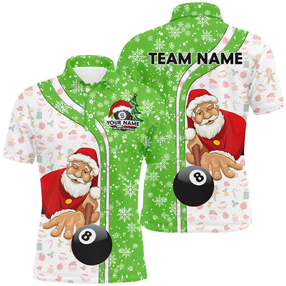 Lasfour Funny Christmas Santa Play Pool Personalized Green Billiard 8 Ball Snowflake Polo Shirts BIA0309