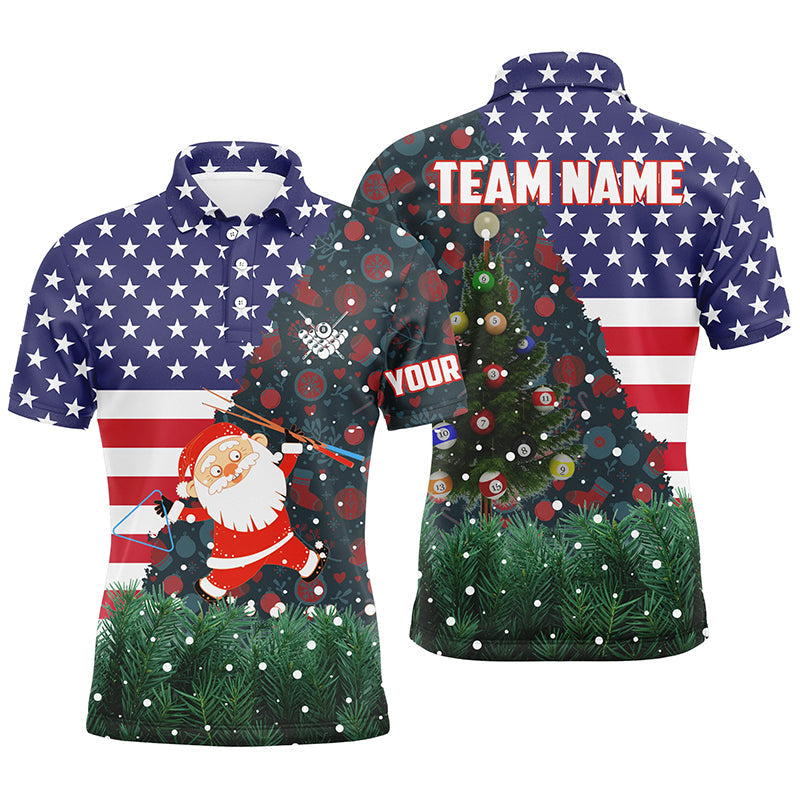 Lasfour Personalized Santa Tree American Flag Billiard Polo Shirts BIA0319