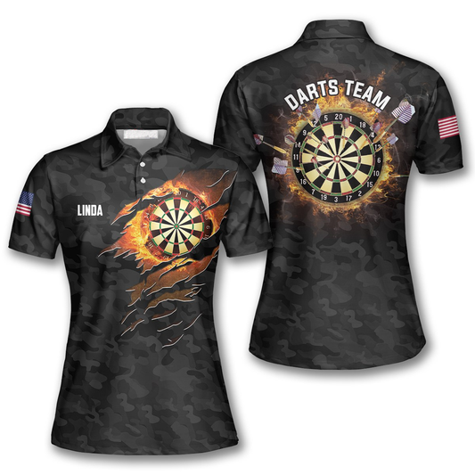 Fire Flame Black Camouflage Custom Dart Shirts for Women DMO0120