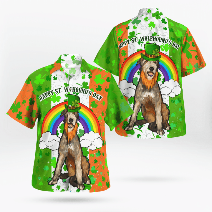 Irish Flag Lucky Shamrocks Irish Wolfhound Dog Rainbow Saint Patrick's Day Hawaii Shirt - Gift For Irish PO0091