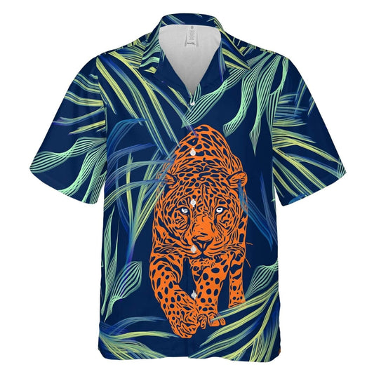 Hawaiian Camp Collar Short Sleeve Button-Down Shirt Jungle Animal HO4972