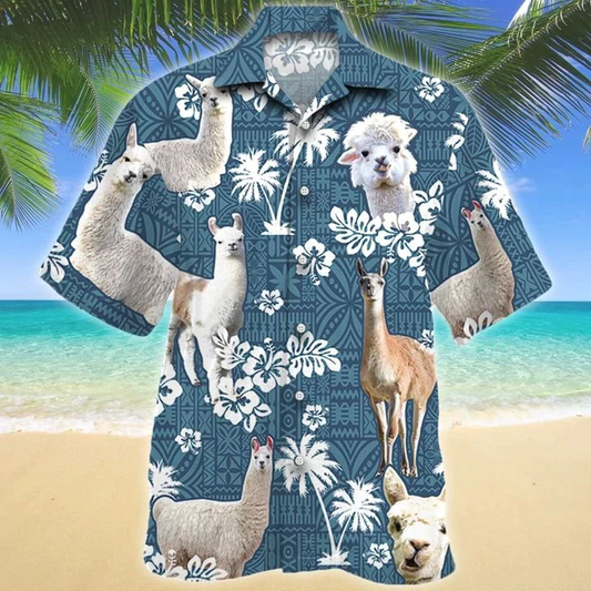 Llama Blue Tribal Pattern Hawaiian Shirt HO1574