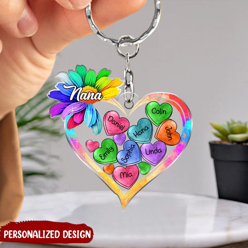 Colorful Sunflower Grandma Mom Heart Loads Of Love, Mother Valentine Day Personalized Acrylic Keychain KO0298