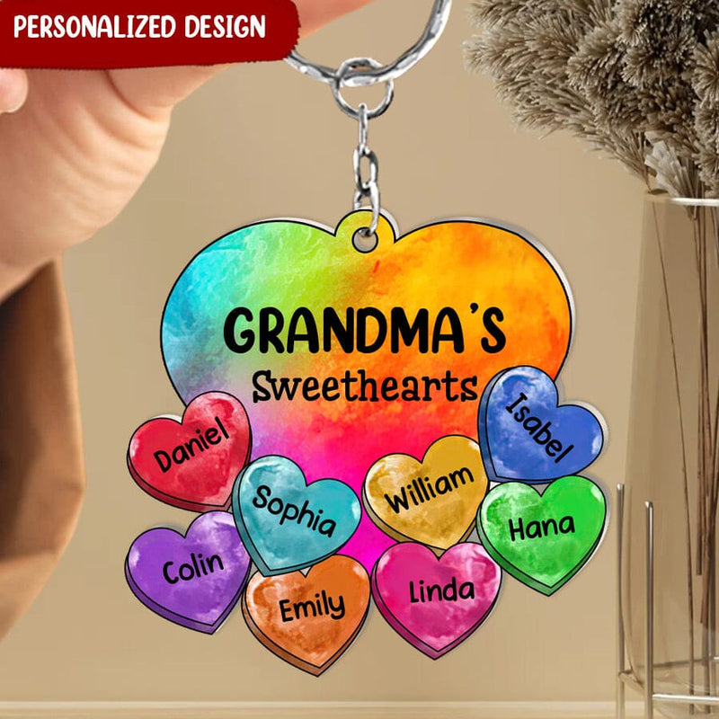 Sparkling Hologram Sweet Heart Grandma Auntie Mom Kids Personalized Acrylic Keychain, Valentine Gift KO0324