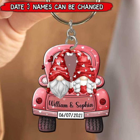 Valentine Sweet Romantic Couple Snowman On Truck, Anniversary Gift For Him For Her Personalized Acrylic Keychain KO0101