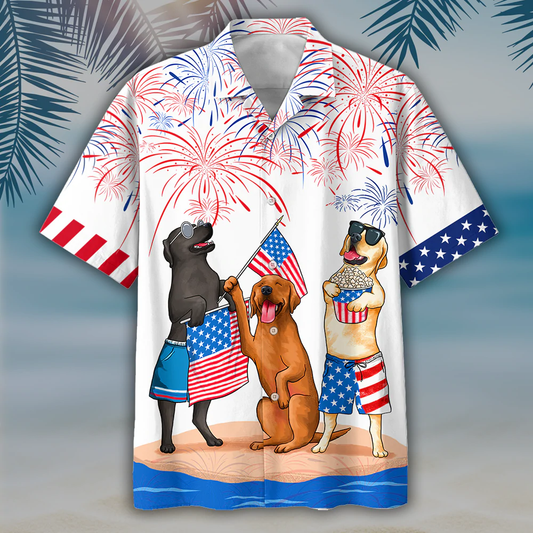 Labrador Hawaiian Shirt- Independence Day hawaiian shirt, USA Patriotic Hawaiian Shirt HO0719