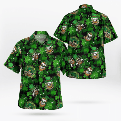 St. Patrick's day Hawaiian Shirt - Many Patrick Skulls Green Clover Pattern Hawaii Shirt - Gift For Irish PO0064