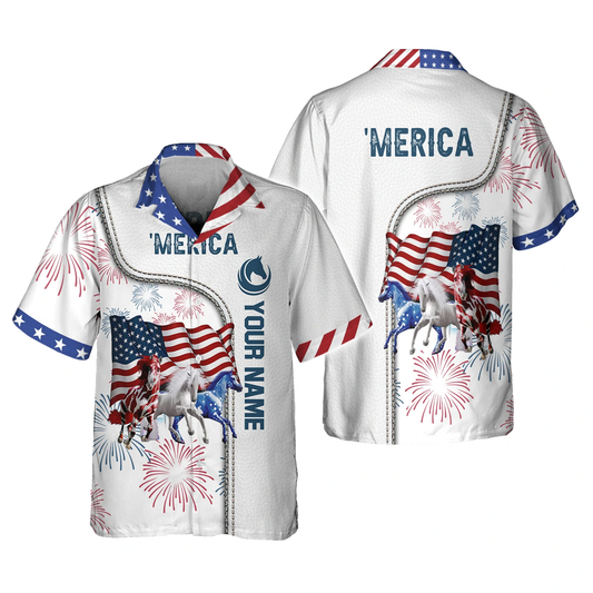 American Horse 4th of july shirt, Personalized Name 3D Hawaiian Shirt HO1325