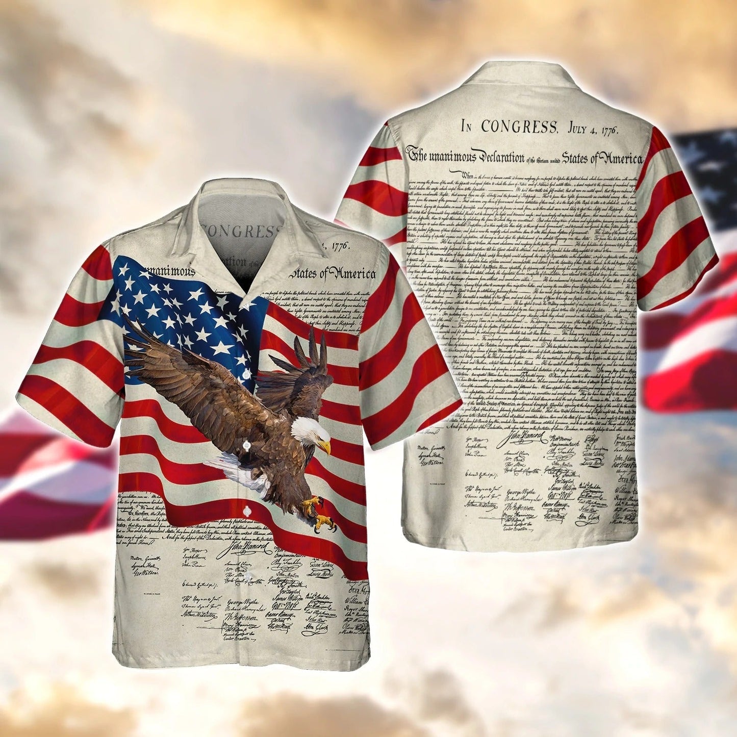 3D All Over Print Usa Eagle Hawaiian Shirts For Adults, Happy Independence'S Day Hawaii Shirt Short Sleeve For Summer HO5022