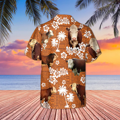 Hereford Cattle Red Tribal Hawaiian Shirt, Animal Cow Short Sleeve Hawaiian Aloha Shirt for Men, Women HO2511