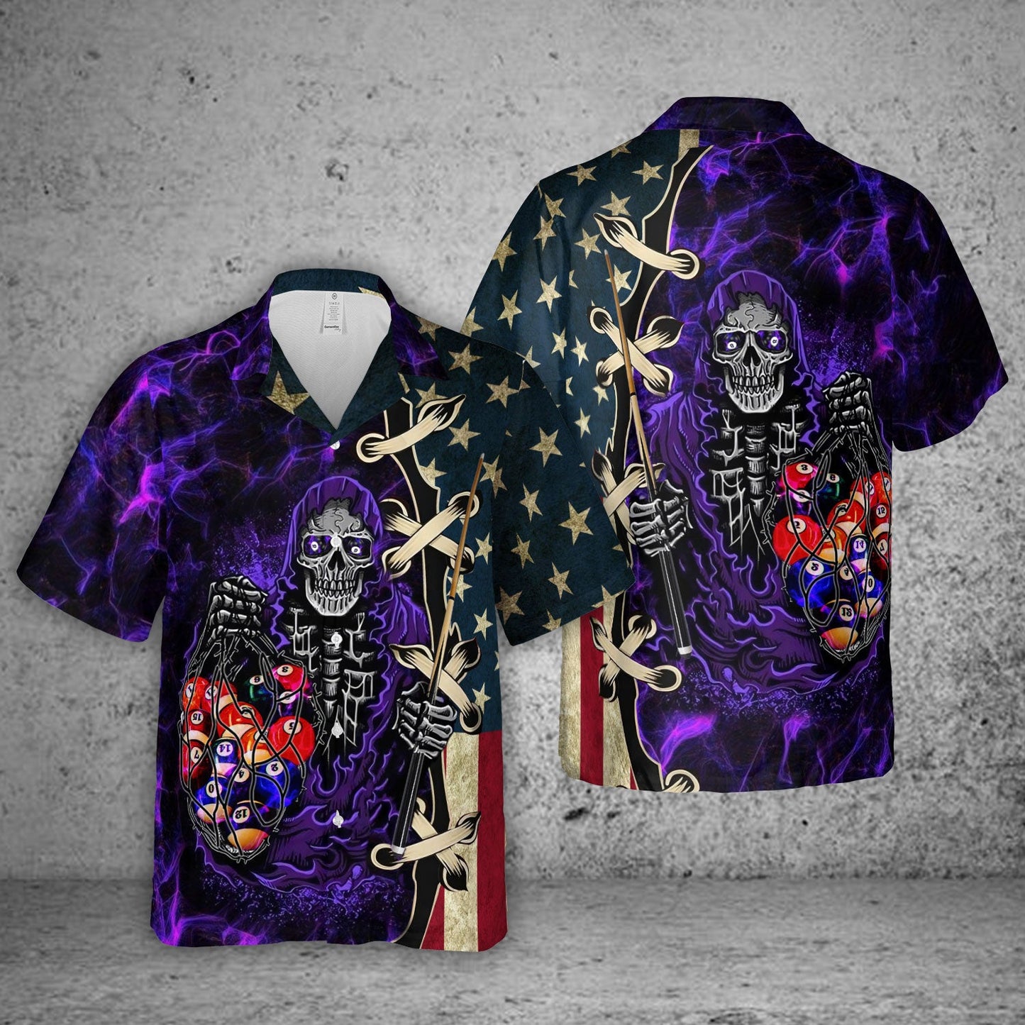 Lasfour Skull American Flag Billiard Ball Hawaiian Shirt BIA0649