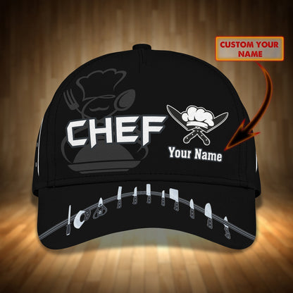 Personalized Black Baseball Chef Cap, 3D All Over Printed Classic Chef Hat, Chef Cap, Present To Master Chef CO0522