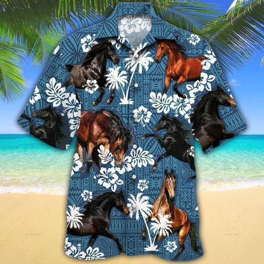 Morgan Horse Lovers Blue Tribal Hawaiian Shirt, Cow Hawaiian shirts, cow aloha shirt for men, Hawaii shirt woman HO2651