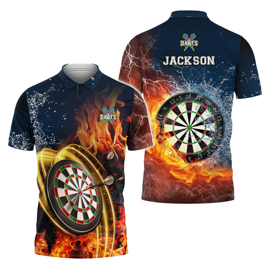 3D All Over Print Personalized Dart on Fire Polo Shirt For Men, Dart Team, Birthday Gift For Dart Lover DMO0163