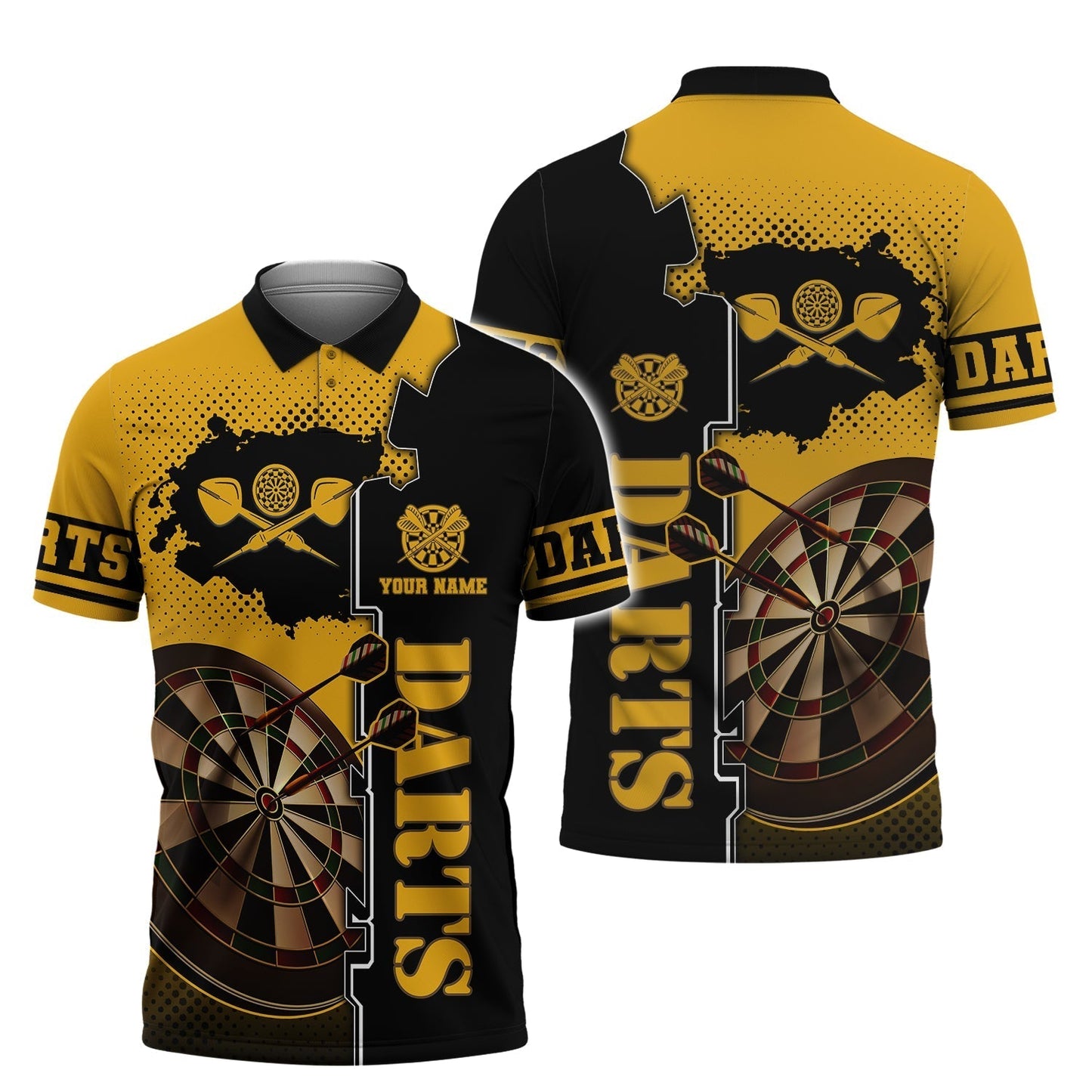 Personalized Dart In My Heart Polo Shirt, 3D All Over Print Black and Yellow Shirt DMO0227