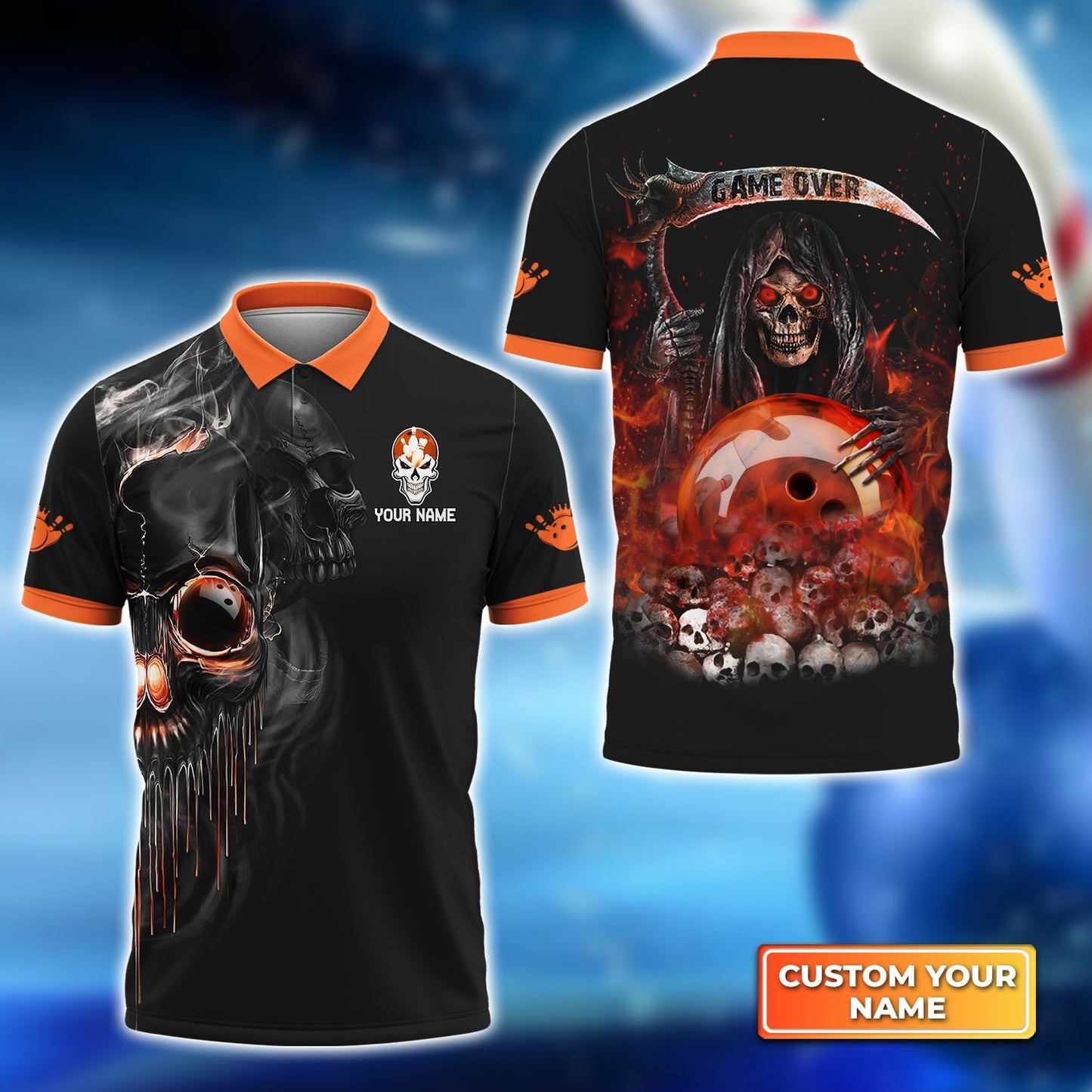 Custom Skull Flame Bowling Polo Shirts BO0090