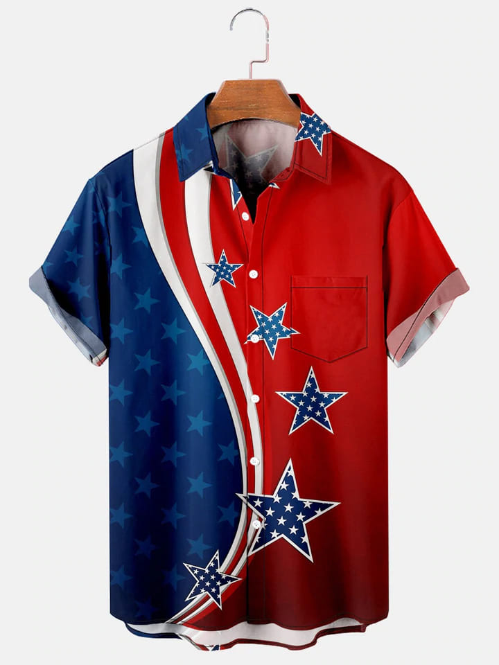 Men's 4th of July Men's Short Sleeve Patriotic Hawaiian Shirt, Independence Day hawaiian shirt HO1324