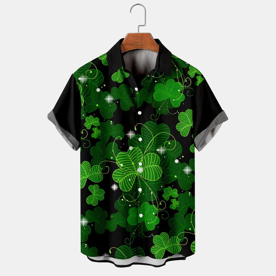 St. Patrick's Men's Hawaiian Shirts Clover Oversized Stretch Easy Care Aloha Shirts, St. Patrick's Day gifts PO0094