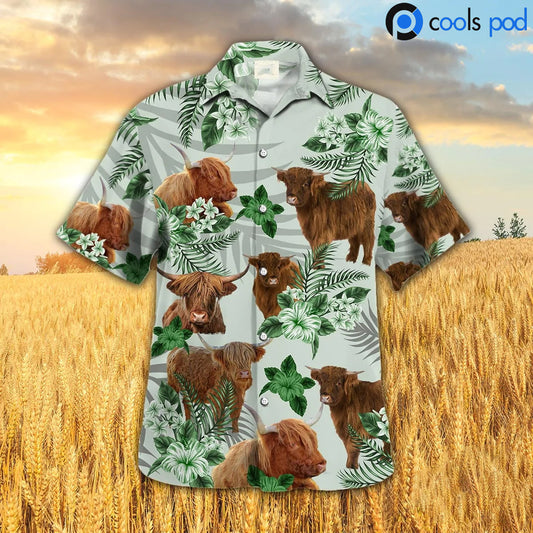 Highland Hibiscus Hawaiian Shirt, Green Cow Farm Hawaii Shirt For Men Women HO4684