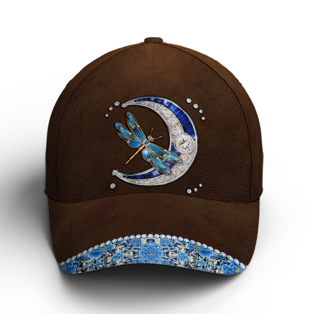 Dragonfly Crescent Jewel Leather Style Baseball Cap Lasfour CO0828