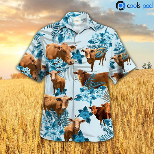 Beefmaster Hibiscus Hawaiian Shirt, Blue Cow Hawaiian Shirts, Farm Hawaii Shirt For Men Women HO4716