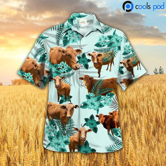 Beefmaster Hibiscus Hawaiian Shirt, Green Cow Hawaiian Shirts, Farm Hawaii Shirt Gift For Farmer HO4712