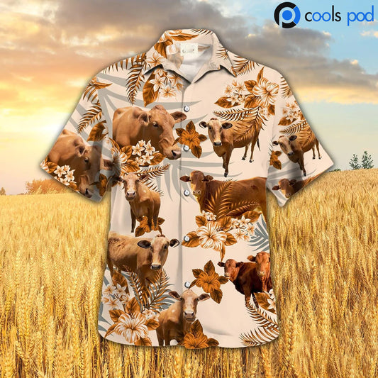 Beefmaster Hibiscus Hawaiian Shirt, Orange Cow Hawaiian Shirts, Best Farm Hawaii Shirt Premium HO4718