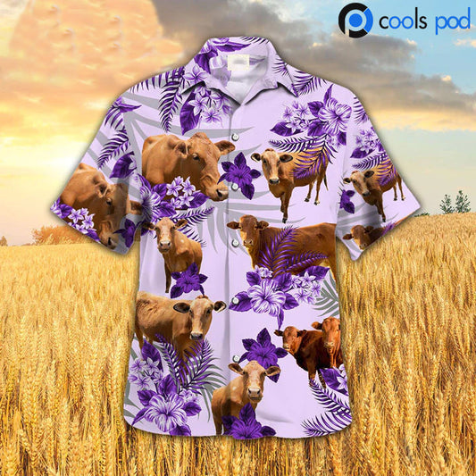 Beefmaster Hibiscus Hawaiian Shirt, Purple Cow Hawaiian Shirts, Farm Hawaii Aloha Shirts HO4704