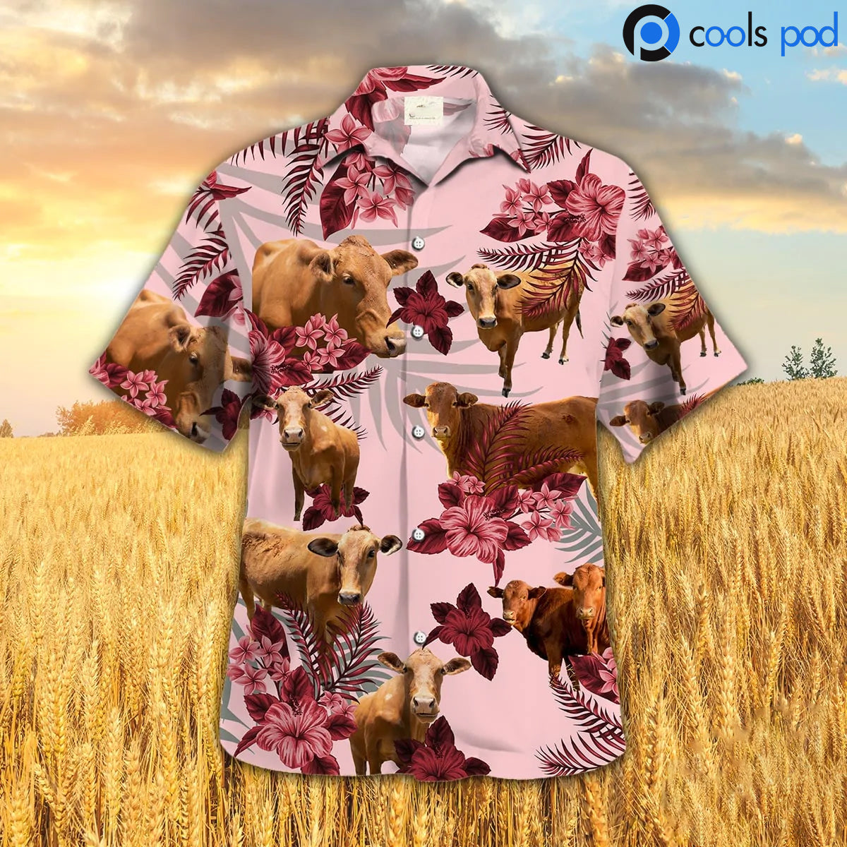 Beefmaster Hibiscus Hawaiian Shirt, Red Farm Hawaii Shirt, Cow Hawaiian Shirts HO4715