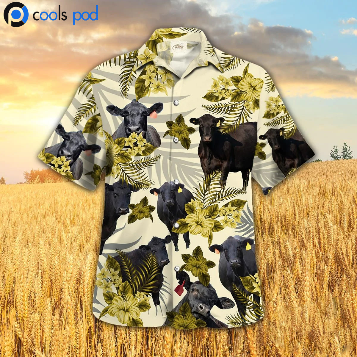 Black Angus Hibiscus Hawaiian Shirt, Yellow Cow Hawaiian Shirt For Men Women, Farm Hawaii Shirts HO4670