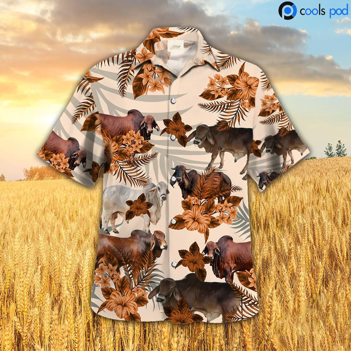 Brahman Hibiscus Hawaiian Shirt, Orange Cow Hawaii Aloha Shirt, Farm Hawaiian Shirt For Animal Lovers HO4666