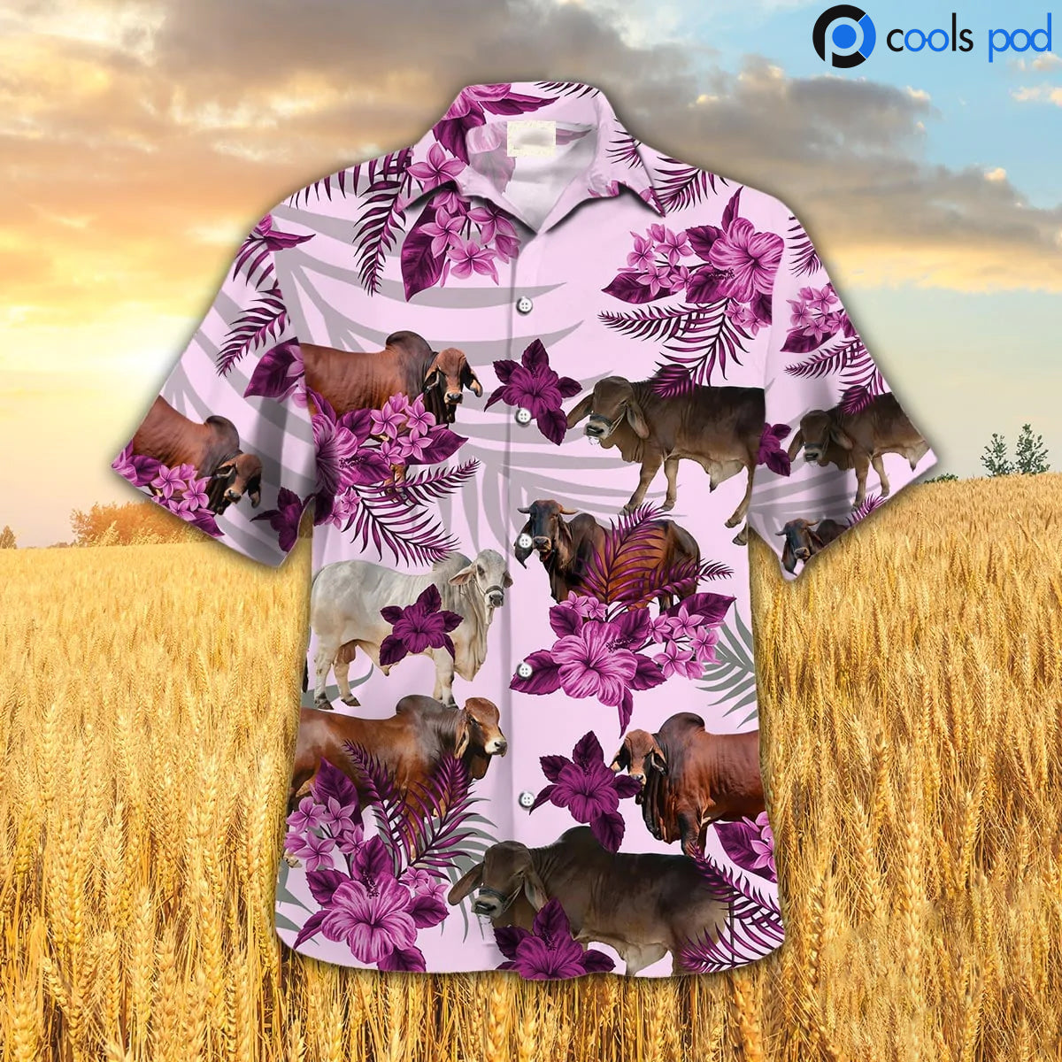 Brahman Hibiscus Hawaiian Shirt, Pink Cow Hawaii Aloha Shirt, Farmer Hawaiian Shirts Men Women HO4706