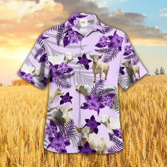 Charolais Hibiscus Hawaiian Shirt, Farm Cow Hawaii Aloha Beach Shirt For Men Women HO4688