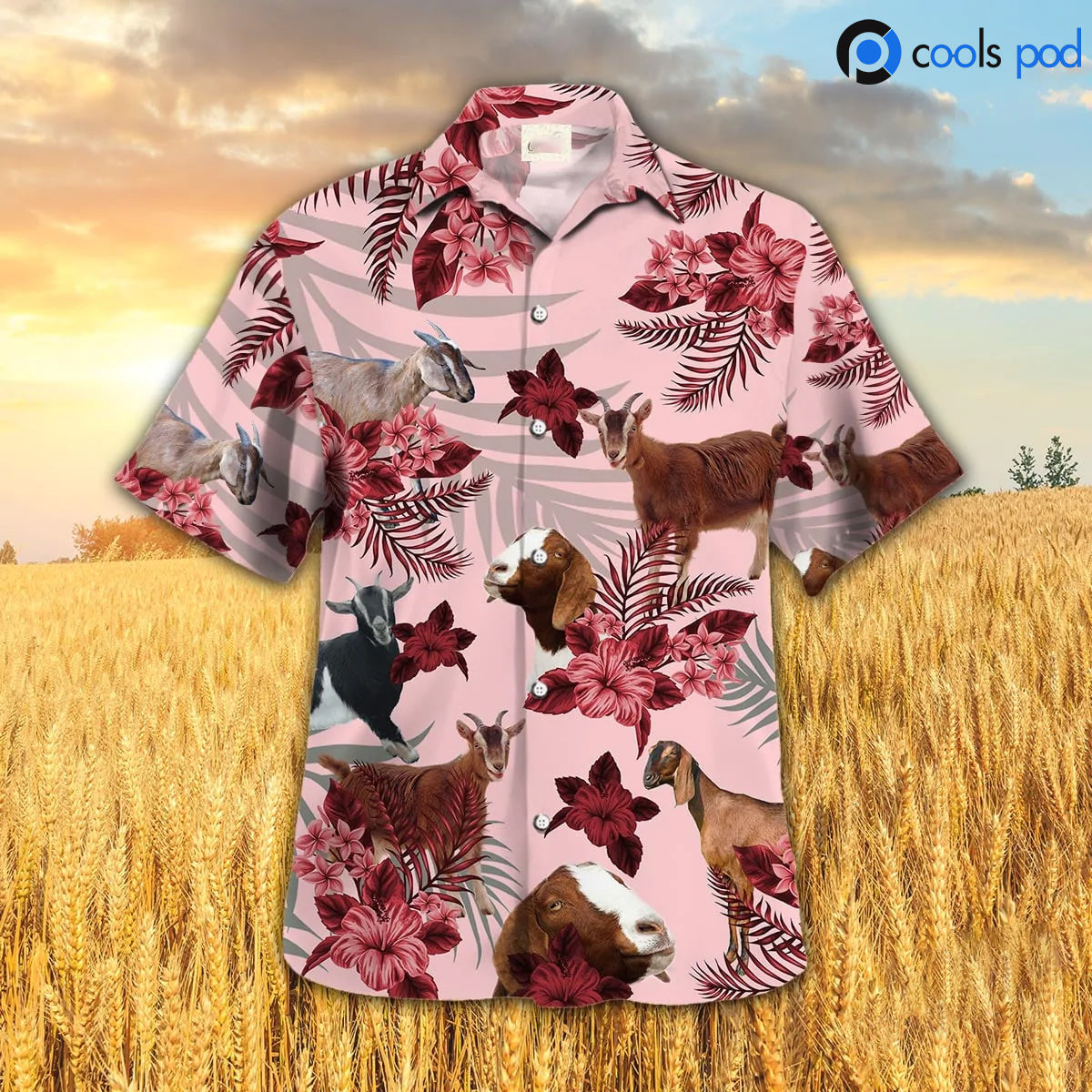 Goat Hibiscus Pattern Red Hawaiian Shirt, Goat Hawaiian Shirt, Gift For Goat Lovers HO4763