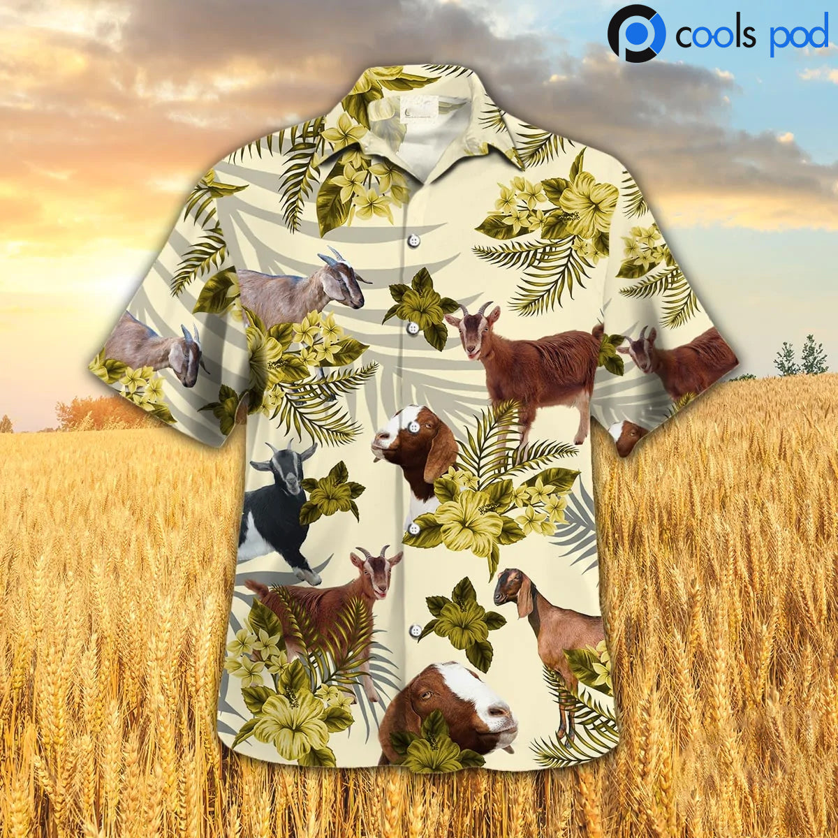 Goat Hibiscus Yellow Hawaiian Shirt, Goat Men Hawaiian Shirt, Goat Women Hawaiian Shirts HO4760