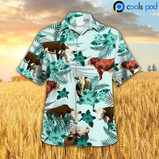 Hereford Hibiscus Hawaiian Shirt, Farmer Best Hawaiian Shirt For Men Women HO4677