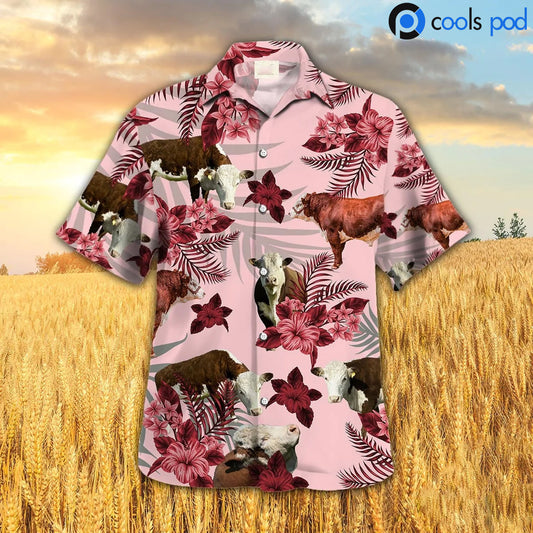 Hereford Hibiscus Hawaiian Shirt, Red Farm Hawaiian Shirt For Men Women HO4660