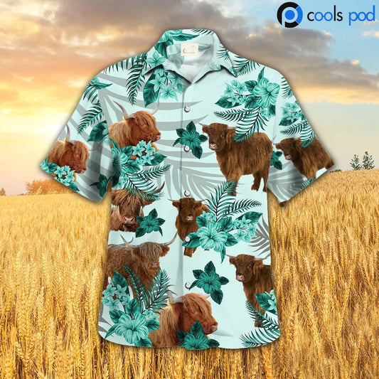 Highland Hibiscus Hawaiian Shirt, Beautiful Cow Farm Hawaii Aloha Beach Shirt For Men Women HO4691