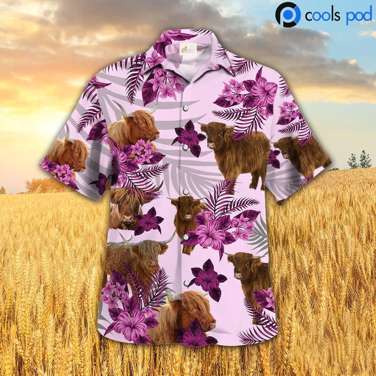 Highland Hibiscus Hawaiian Shirt, Pink Cow Farm Hawaii Aloha Beach Shirt, Hawaiian Shirts HO4692