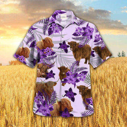 Highland Hibiscus Hawaiian Shirt, Cow Hawaii Shirt For Men Women, Cute Hawaiian Shirts HO4675