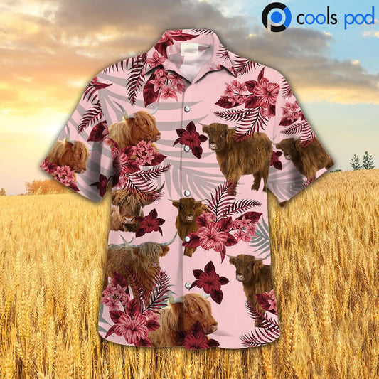 Highland Hibiscus Hawaiian Shirt, Red Cow Farm Hawaii Aloha Beach Shirt, Hawaiian Shirts HO4690