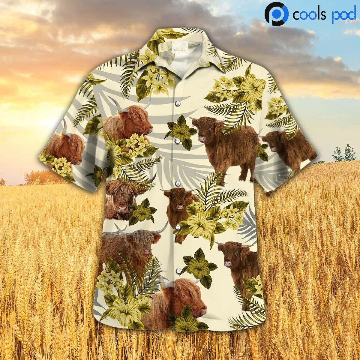 Highland Hibiscus Hawaiian Shirt, Yellow Cow Farm Hawaiian Shirts For Men Women HO4681