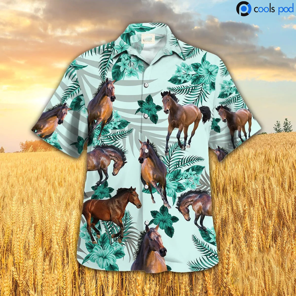 Horse Hibiscus Hawaiian Shirt, Green Hawaiian Shirt, Summer Gift To Horse Lovers HO4683