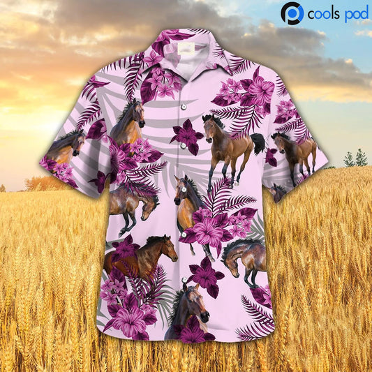 Horse Hibiscus Hawaiian Shirt, Pink Hawaiian Shirt For Animal Lovers HO4664