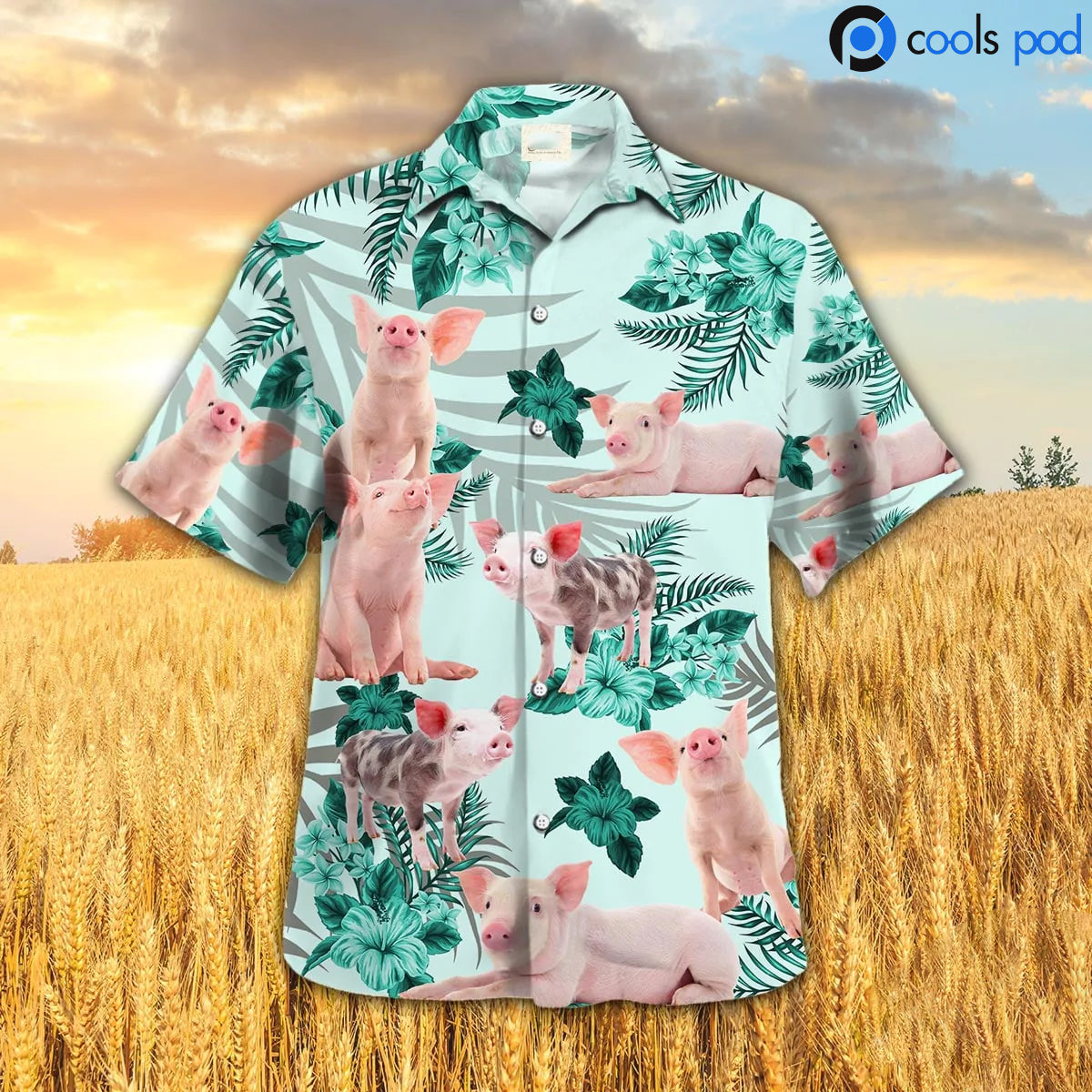 Pig Green Hibiscus Hawaiian Shirt, Hawaiian Shirt Men Women, Gift For Pig Lovers HO0357