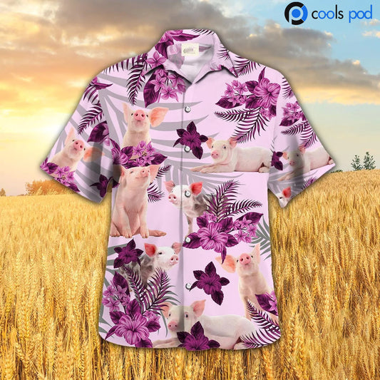 Pig Hibiscus Pink Hawaiian Shirt, Cute Pig All Over Printed Hawaii Shirts HO4767